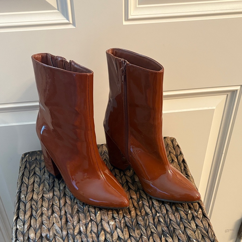 Brown Patent Leather Ankle Boots
